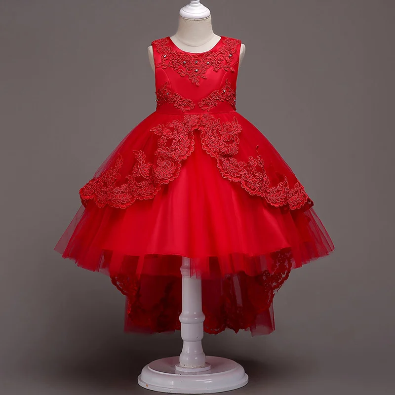 Платья для девочек; платья принцессы с цветочной вышивкой на свадьбу; одежда для детей; вечерние платья для маленьких девочек - Цвет: Красный