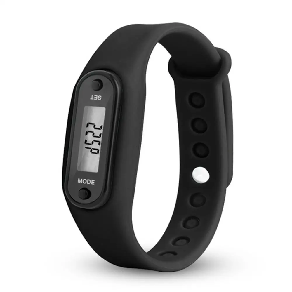 Спортивные Смарт наручные часы браслет дисплей фитнес-датчик шаг трекер цифровой ЖК-дисплей шагомер бег шаг ходьбы счетчик калорий - Цвет: Черный