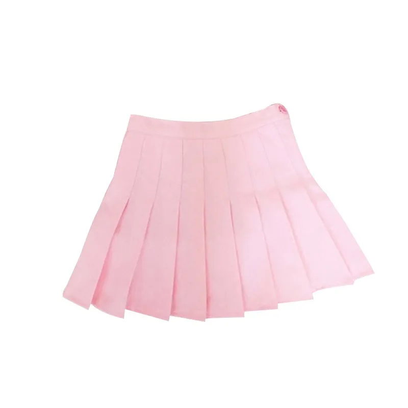 Pink Короткая складчатая юбка Девушка Высокая Талия однотонный расклешонное с завышенной талией короткие женские мини-юбки faldas mujer элегантный дизайн - Цвет: Pink