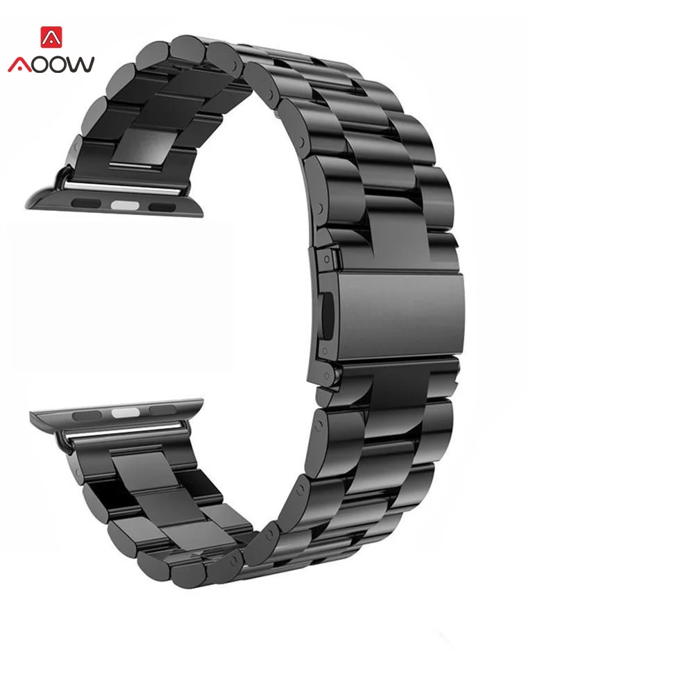 AOOW ремешок из нержавеющей стали для Apple Watch, 42 мм, 38 мм, 4, 3, 2, 1, металлический ремешок для часов, три звенья, браслет для iWatch 4, 5, 40, 44 мм