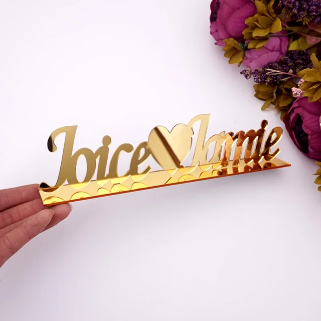 Personalized Wedding Table Decoration Acrylic Mirror Gold Name Sign