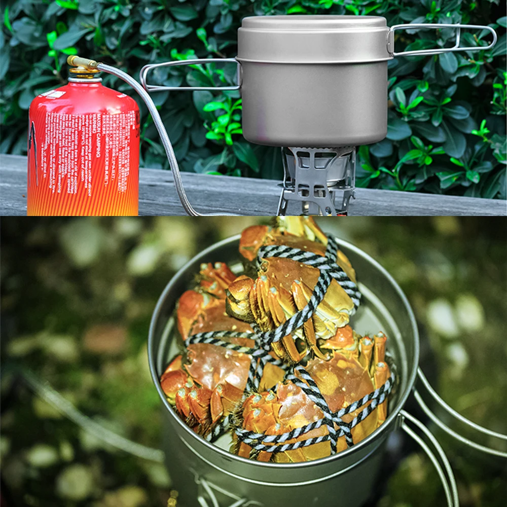 1100ML/ 600ML Titanium Pot Pan Set Super Lightweight Outdoor Camping Cookware Set Portable Cooking Tool with Folding Handle