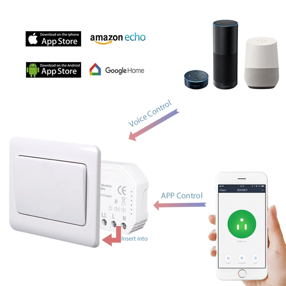 Модуль Wi Fi Tuya Smart умный выключатель с и управлением через приложение работает Alexa