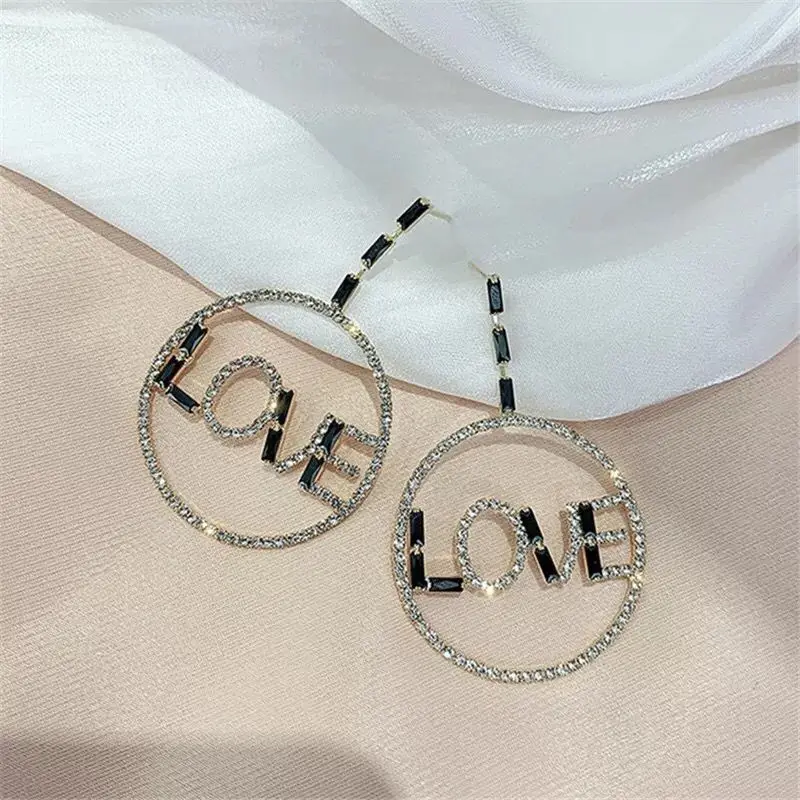 Круглый кристаллический горный хрусталь Висячие серьги для женщин Bijoux Мода любовь письмо висячие серьги Ювелирные изделия Подарки