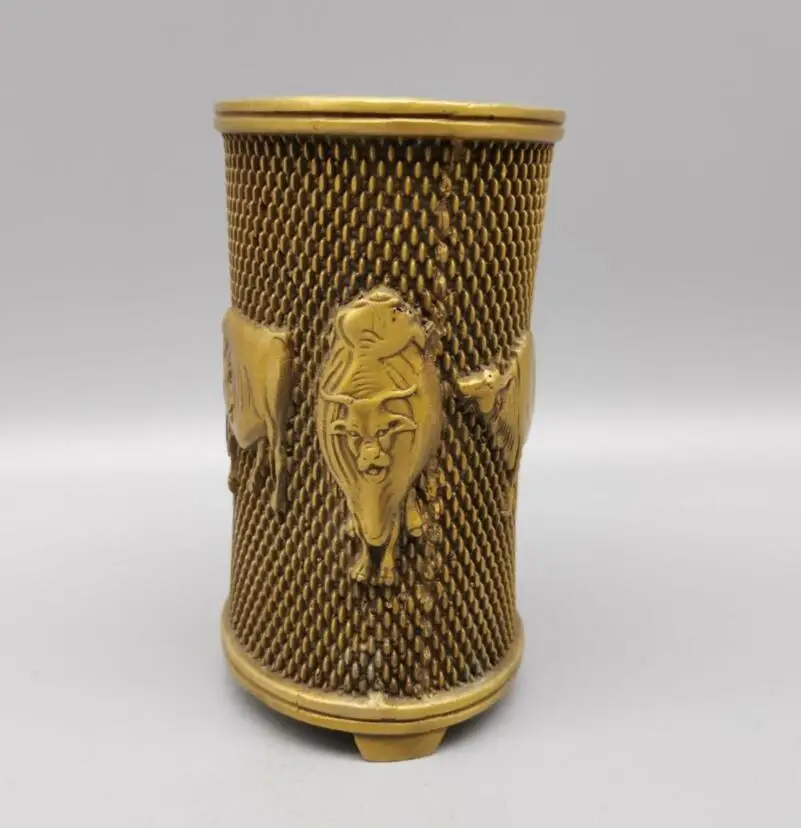 

China brass five cow Pen holder crafts statue