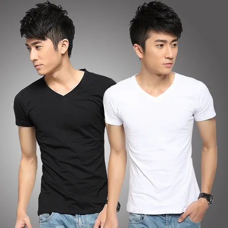 

Men's Solid Color Blank Base Advertising Shirt V-neck Short-sleeved round Collar T-shirt Lin Curved Korean-style Slim Fit Half S