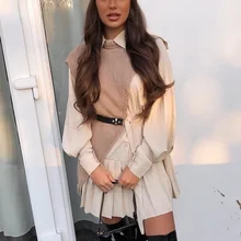 

Colorblock Pleated Irregular Knitted Vest Short Mini Dress Women Autumn 2021 New Fashion Street Dress