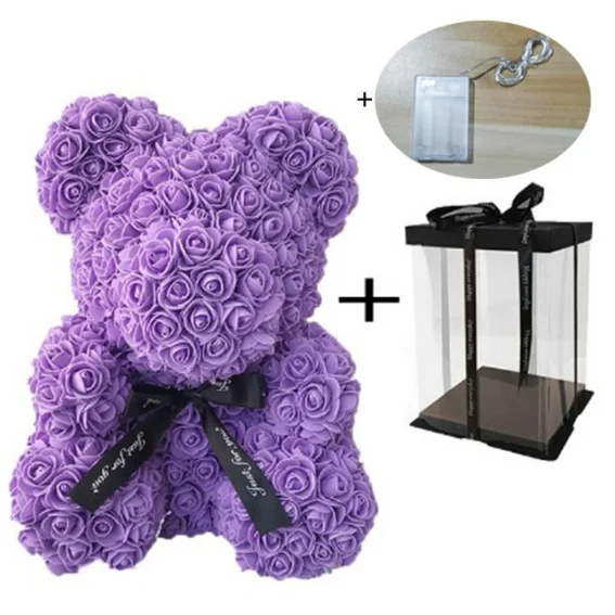 purple with box led Романтический подарок на день Святого Валентина 40 см красный медвежонок Teddi цветок розы искусственные украшения Рождественские подарки для свадьбы искусственные цветы - Цвет: purple with box led