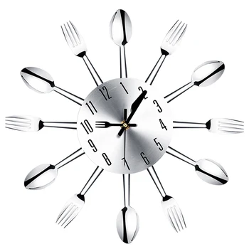 

2020 Noiseless Stainless Steel Cutlery Clocks Knife and Fork Spoon Wall Clock