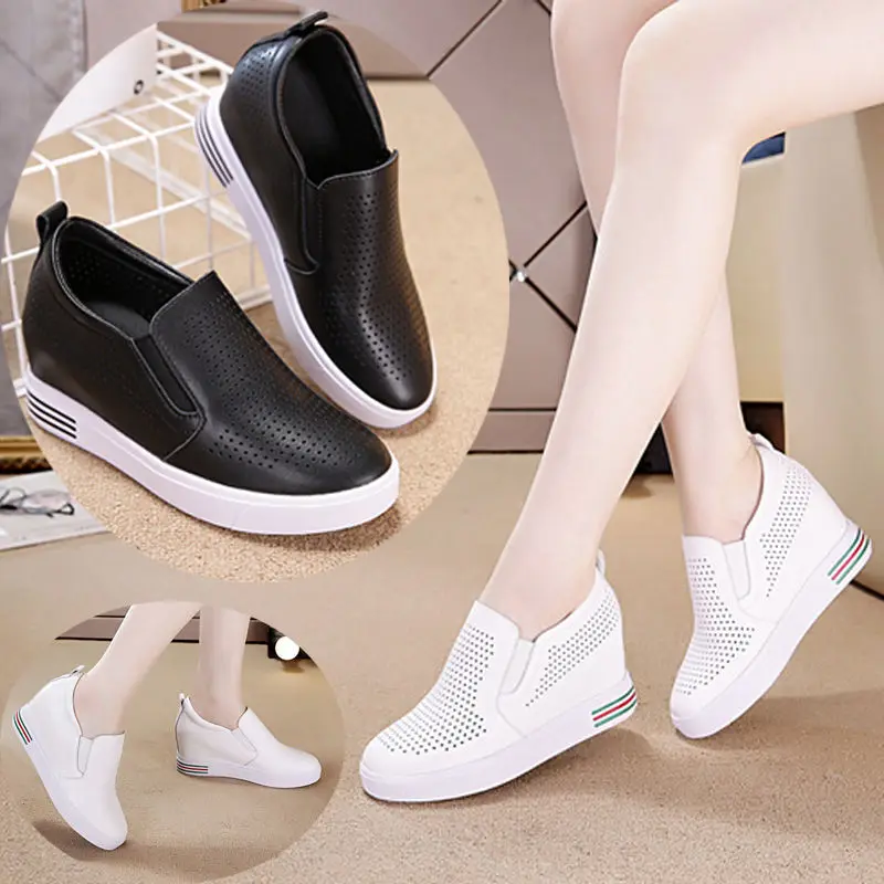 

Elevator Shoes White Lady Casual Shoes 2019 New Style WOMEN'S Shoes Summer Hollow out Versatile Not Lace-up Shoes