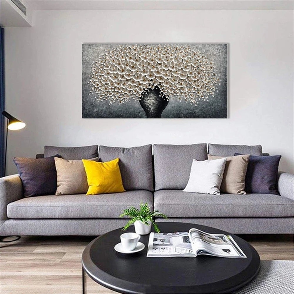 

Hand Painted 3D Oil Painting on Canvas White Flowers Modern Canvas Floral Wall Art Abstract Painting Handmade Artwork Home Decor
