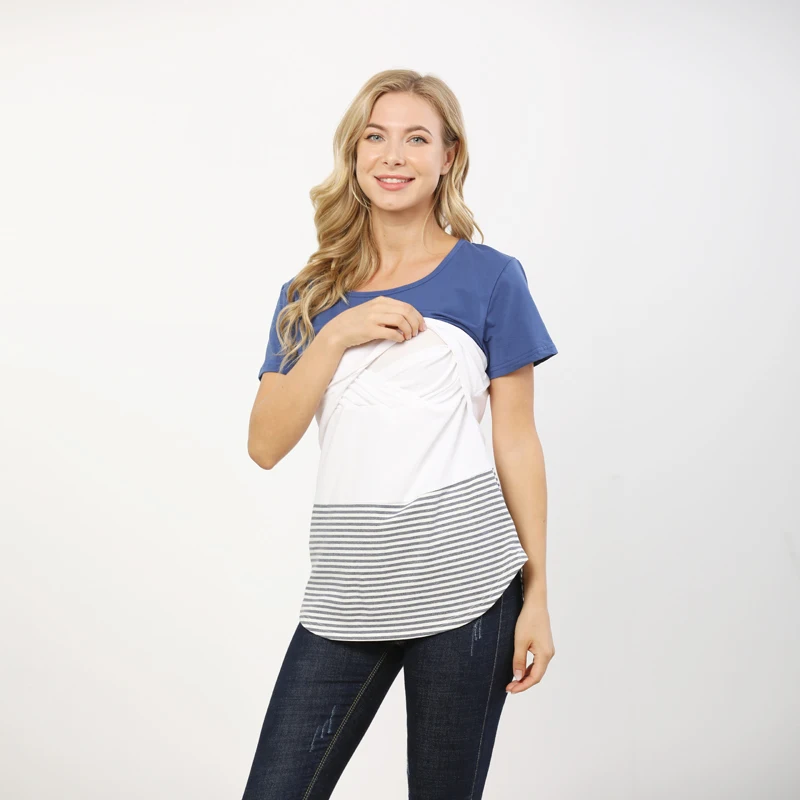 Summer Short Sleeve Breastfeeding Tops Maternity Casual Clothes Cotton Nursing T-shirt For Pregnant Women Large Size S-XXL