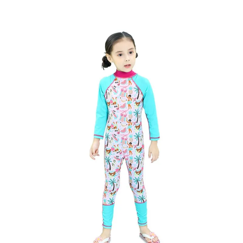 

2Pcs/set Baby Girl Long Sleeve Sunscreen Quick-drying Girls Swimsuit + Hat Protection Thermal Beach Swimsuit