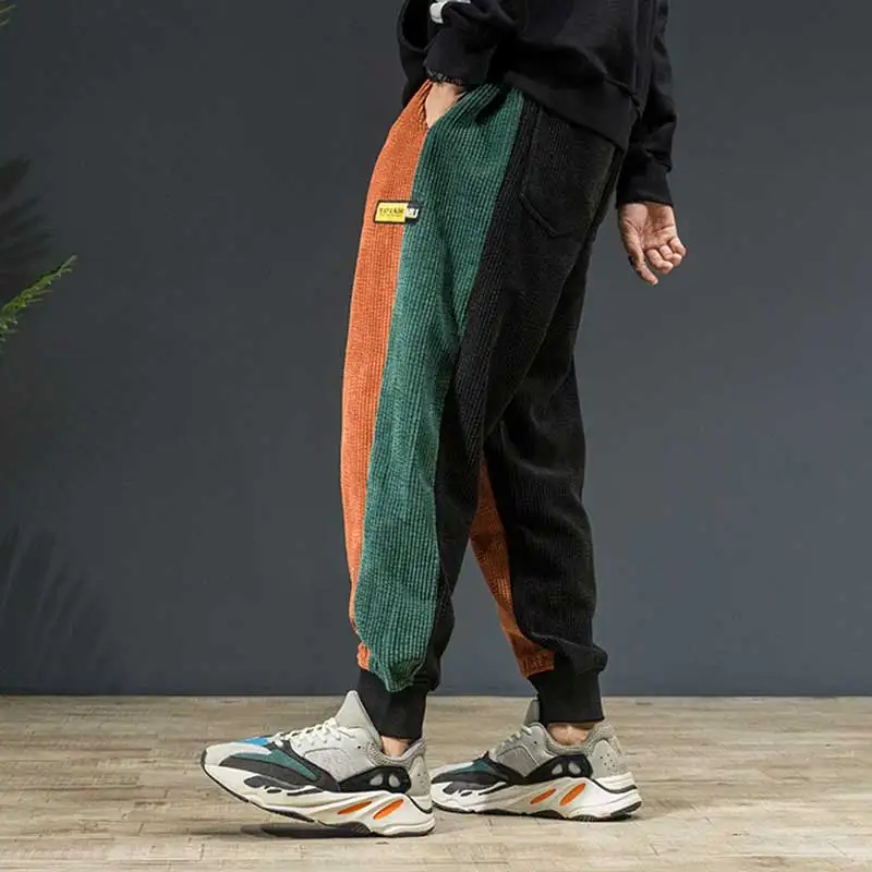 Вельветовые брюки мужские свободные осень зима мода спортивная одежда контрастного цвета размера плюс повседневные мужские брюки уличная JokerNew Homme