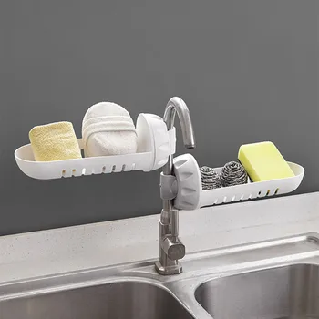 

Kitchen Sink Faucet Sponge Soap Cloth Rack Storage Adjustable Holder Shelf Kitchen Gadget Holder For Home Storage Drain Rack