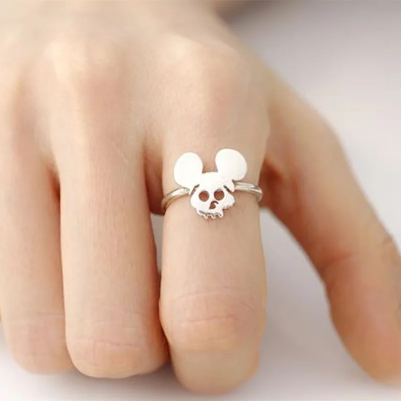 Orecchie Da Topo In Acciaio Inossidabile Anello Con Teschio Gioielli Gotici Simple Knuckle Animal Bague Femme Paty Gfit