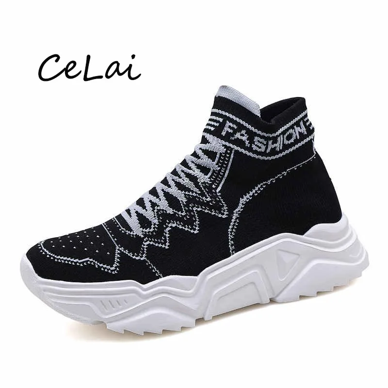 

High Top Summer Sneakers Platforms Men Fashion 2020 Four Seasons Man Casual Shoes Ultralight Sock Shoes Trendy Breathable NA34