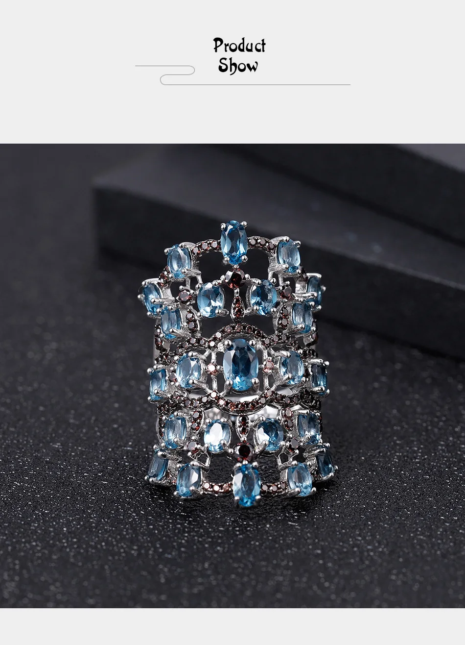 Балетные кольца GEM'S BALLET, 7.59Ct, натуральный Лондон, голубой топаз, камень по месяцу рождения, кольца, 925 пробы, серебро, Винтажное кольцо для женщин, вечерние ювелирные изделия