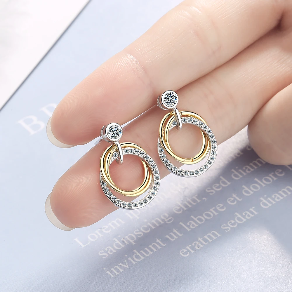 

Double Circle Ring Round Gold Cubic Zirconia Stud Earrings For Women 2019 Fashion Ladies Jewelry Jewellery Wholesale Accessories