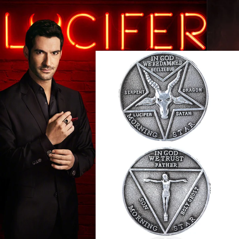 Satanic Lucifer Morning Star Badge Coin cosplay Реквизит унисекс для Хэллоуина, пятиконечные аксессуары, Satanic Badge