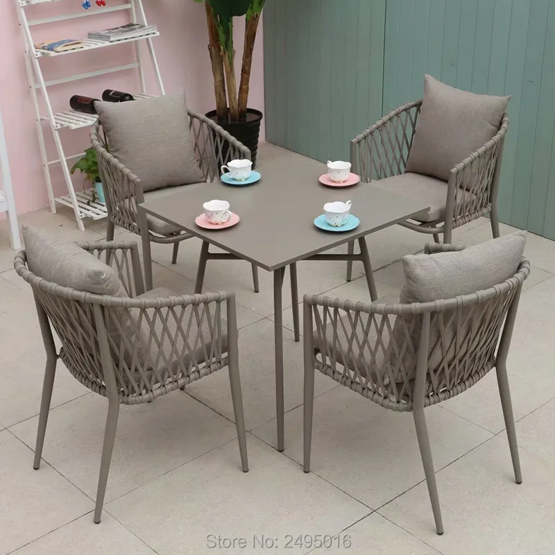 5-piece Patio Woven Rope Furniture Dining Set Balcony Poolside Chat Set  Table And Chairs With Cushions - Garden Furniture Sets - AliExpress