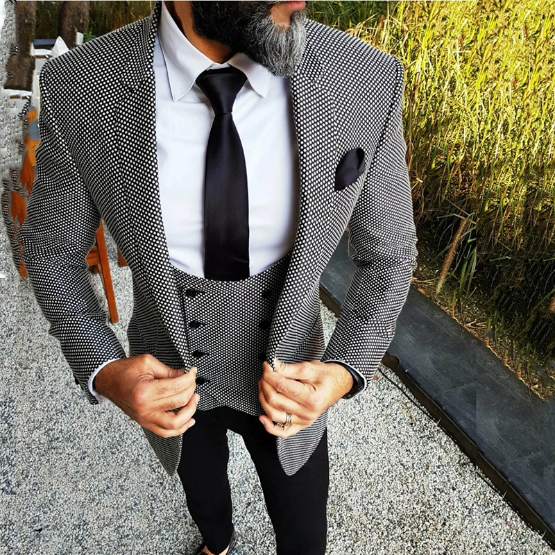 

Pattern Tweed Custom Wedding Suits for Men Floral Slim Fit Groom Tuxedo British Men's Classic Suit Retro Male Blazer 3 Pieces