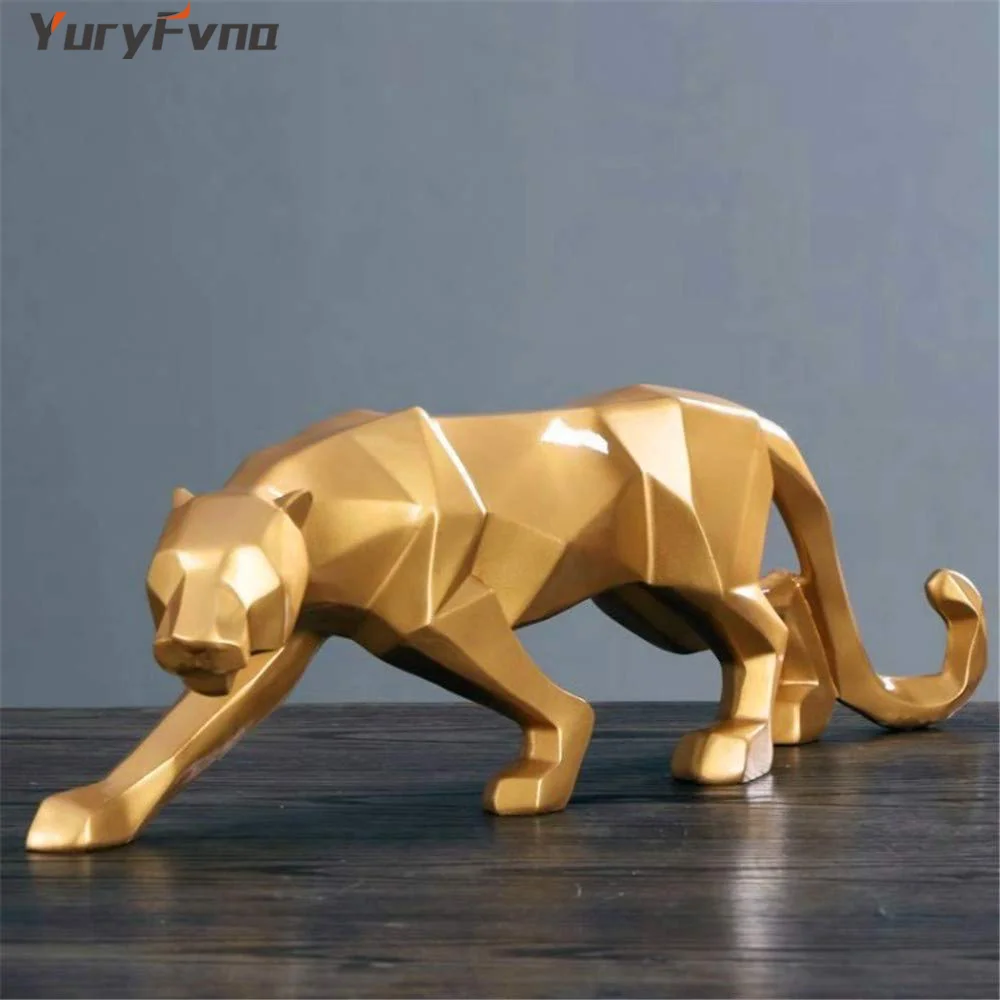 YuryFvna, абстрактная статуя леопарда из смолы, Геометрическая фигурка Пантеры дикой природы, скульптура животного, Современное украшение для дома и офиса, подарок