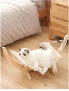 

New Warm Wooden Fleece Cat House Bed Hammock Rocking Bed Cat Toy Pet Furniture