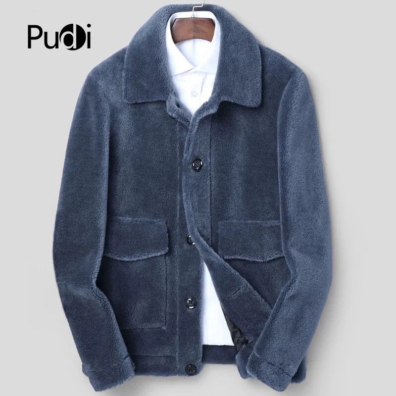 PUDI MT8101 мужские новые модные из натуральной шерсти меховые кожаные куртки с воротником Осень Зима Повседневная Верхняя одежда
