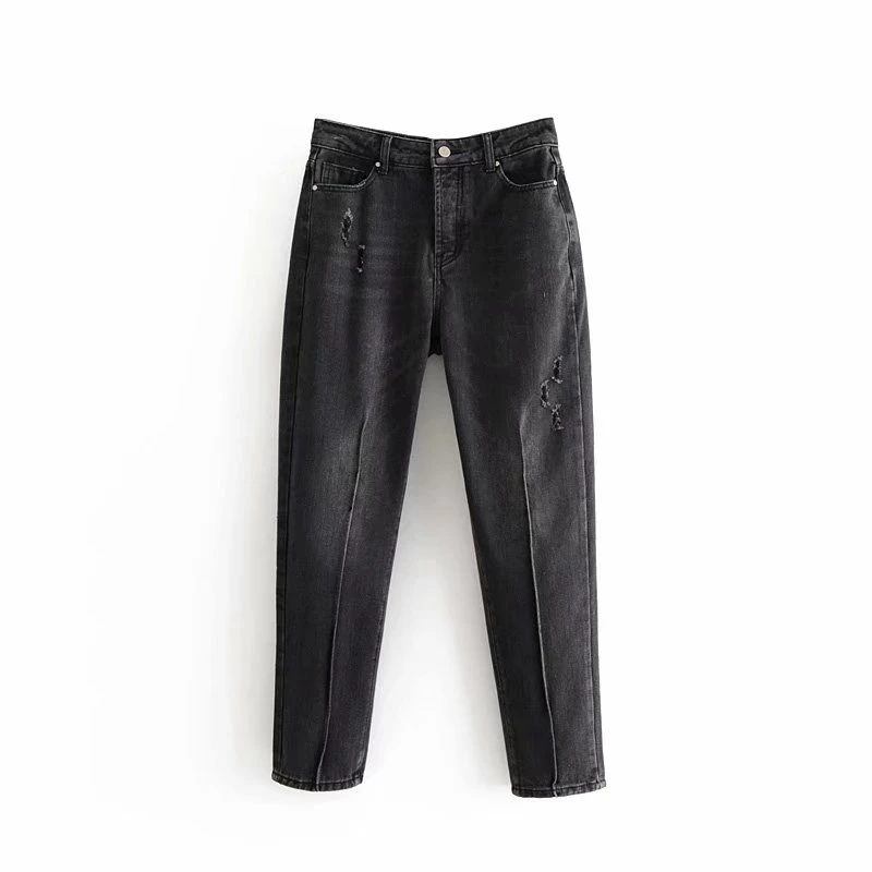 Tangada, модные женские черные рваные джинсы, длинные брюки, эластичная талия, уличная одежда, женские джинсовые штаны с дырками, 6P60 - Цвет: Черный
