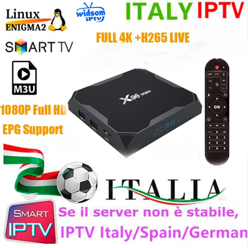 Itay IP tv x96 Max android tv Box Италия IP tv подписка Live Italia Германия итальянский Albania Турция для взрослых M3U Enigma2 Smart tv