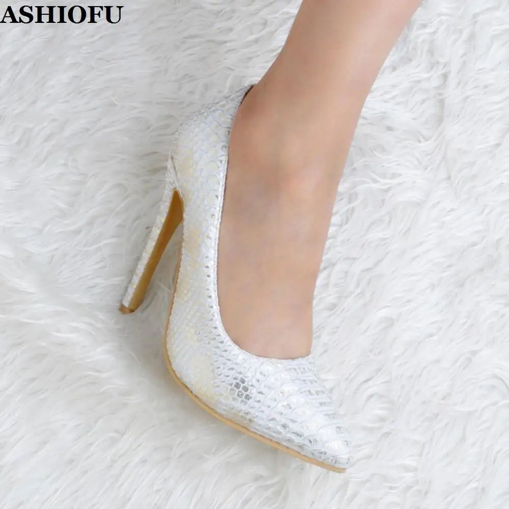 

ASHIOFU Handmade Womens High Heel Pumps Snake-print Pleated Party Office Dress Shoes Slip-on Evening Fashion Pumps Court Shoes