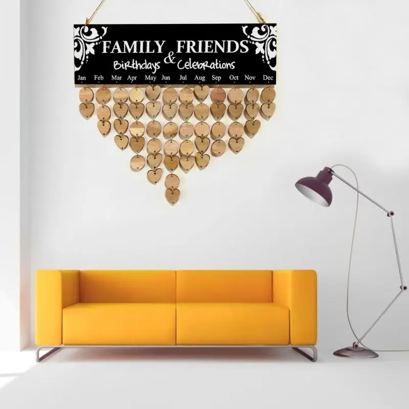 

Wood DIY Calendar Wall Hanging Plaque Board Family & Friends Birthday Reminder Plate Date Mark Ornament Home Decor
