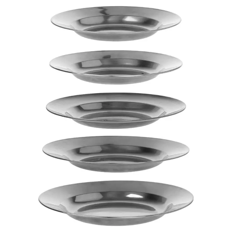 Stainless Steel Round Dinner Plate Dish Tray Food Container Outdoor Camping Picnic Tableware 16-24cm M4YD