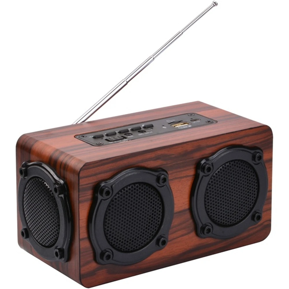 Bluetooth Speaker Wooden Portable Wireless Bass Stereo Speaker SD Card Retro FM Radio TF AUX Portable Outdoor Speakers For Phone