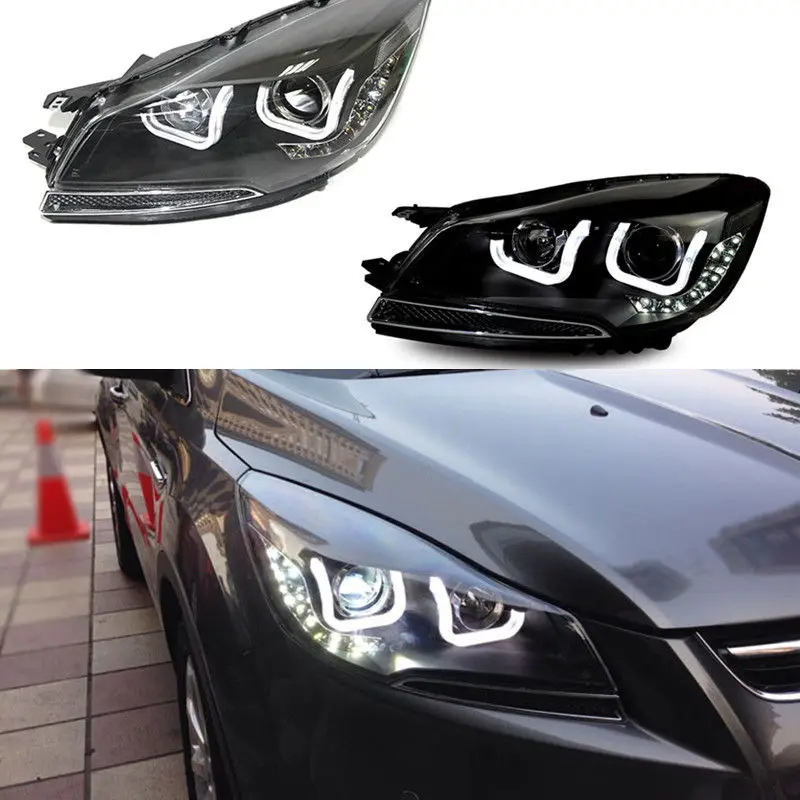 

For Ford Kuga 2013 2014 2015 2pcs Composite Headlight with Angle Halo Lighting Double Beam