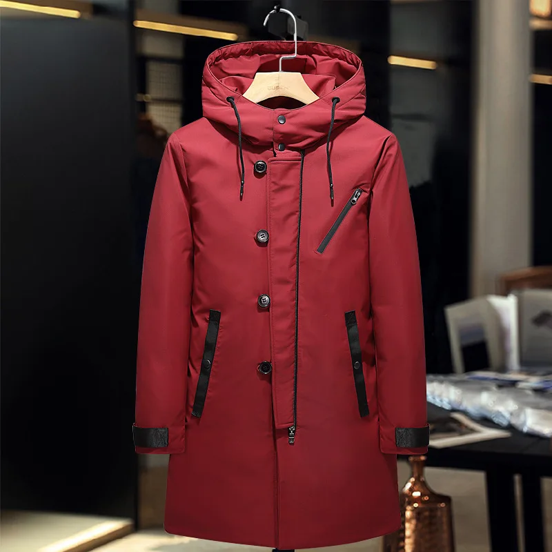 

Fashion Winter Men Casual Medium Long Hood White Duck Down Jacket Men Thick Coat Down Jackets Coats Warm Jacket