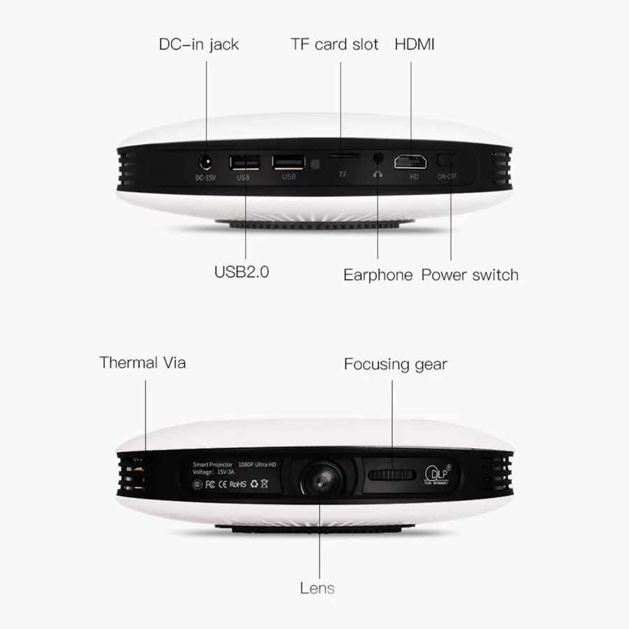 Vivicine 1080p 3D 4K проектор, Android wifi HDMI USB Full HD мини ПК игра домашний кинотеатр проектор 12000 мАч аккумулятор