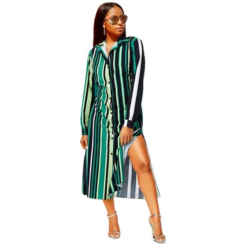 

Striped Long Sleeve Bohemian Maxi Dresses For Women Fashion Summer Beach Dresses Straight Vestidos