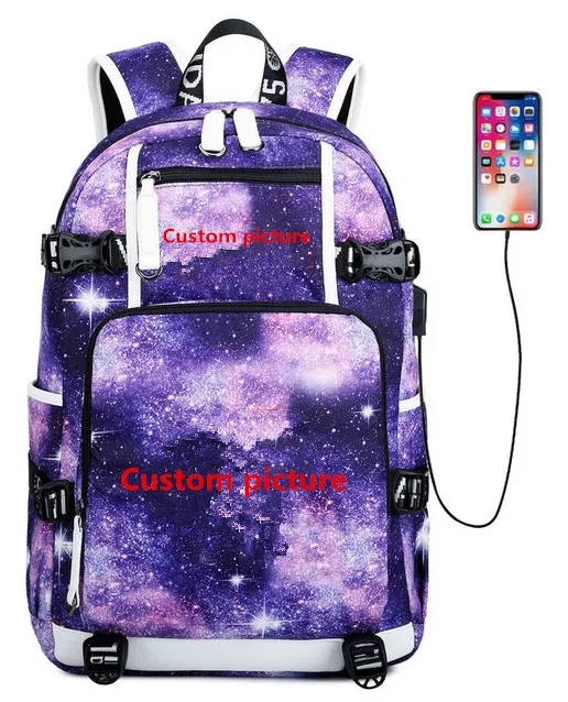 C Школьная сумка на заказ, usb зарядка, дорожная сумка, холщовая Подростковая сумка через плечо, рюкзак для мальчиков и девочек, сумка для ноутбука - Цвет: C