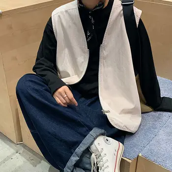 

Men's vest 2020 autumn new slim solid color retro work clothes sleeveless vest loose casual personality young men's wear