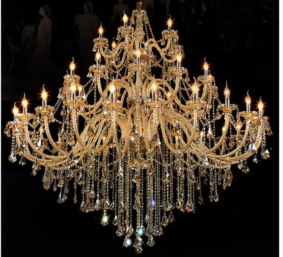 Modern Chandelier Large Cognac Crystal Chandelier For Living Room Hotel Penthouse Luxury High LED Hanging Light Guaranteed