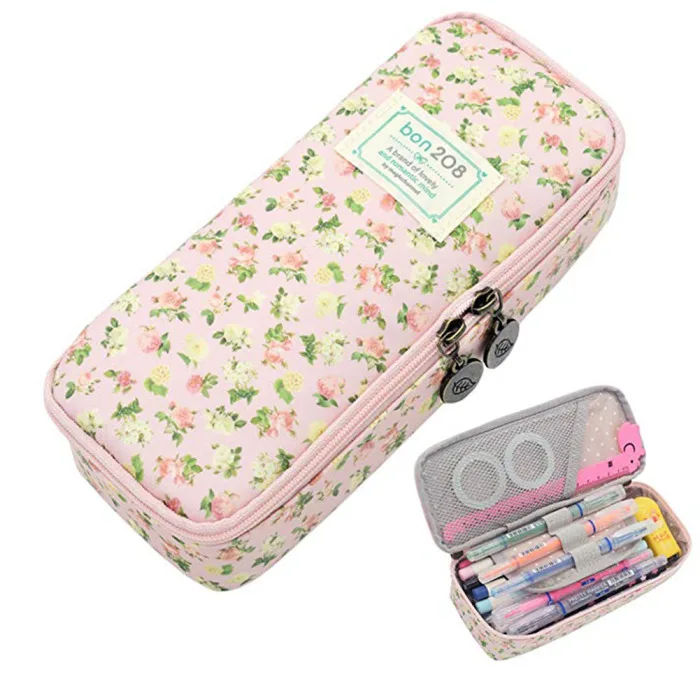 Cute Pencil Case Large Capacity Floral Pencil Stationery Organizer Multifunction Cosmetics Bag GY88