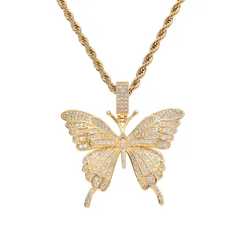 

Small Butterfly Pendant Iced Out Chain Gold Silver Color Bling CZ Hip-hop Jewelry Statement Necklace for Men Women