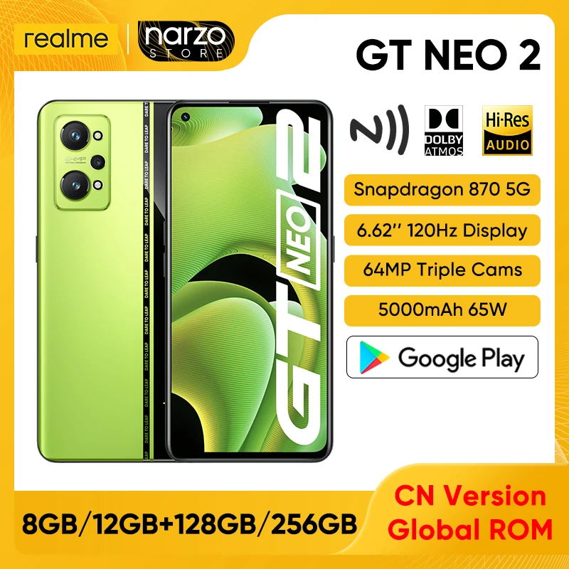 realme GT Neo 2 5G Snapdragon 870 Octa Core 128GB/256GB 6.62" 120Hz E4 AMOLED Display 64MP AI Triple Camera 65W