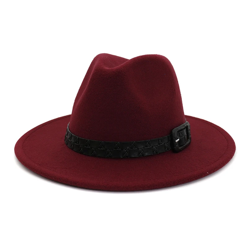 Wine Red fedora FS 16 цветов шерсть с широкими полями Войлок Мужская мягкая фетровая шляпа для женщин мужчин зима осень широкими полями Джаз церковь Крестный отец шляпы сомбреро - Цвет: Wine Red fedora