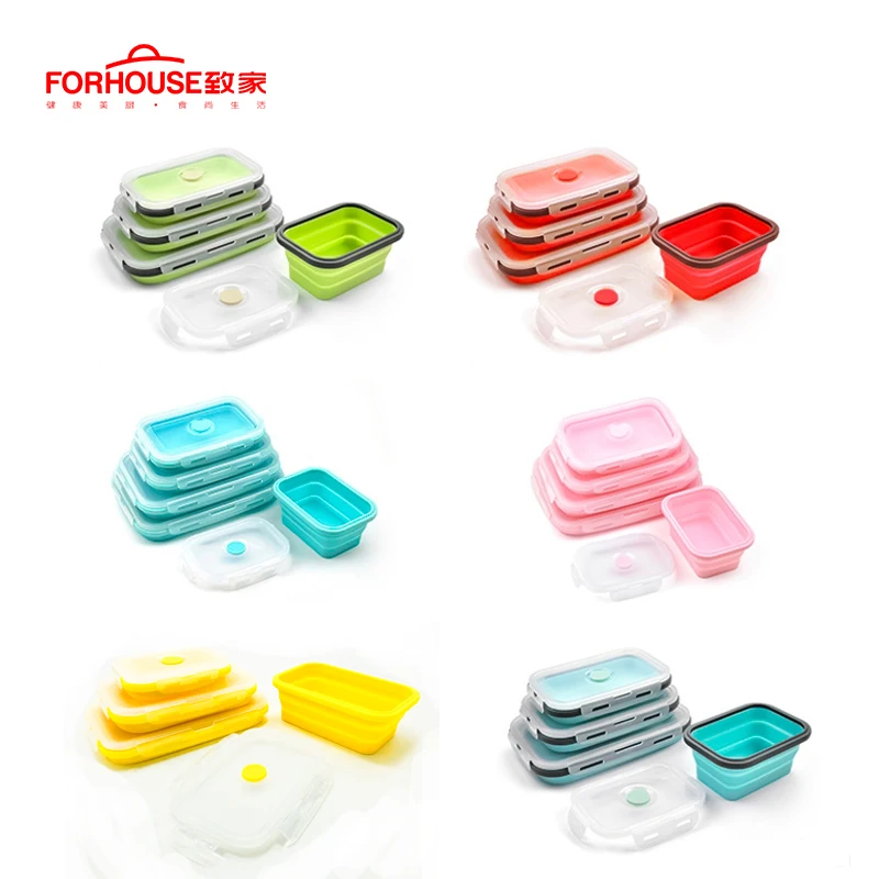 Silicone Collapsible Lunch Box Food Storage Container Bento BPA Free Microwavable Portable Picnic Camping Outdoor Free Shipping 6