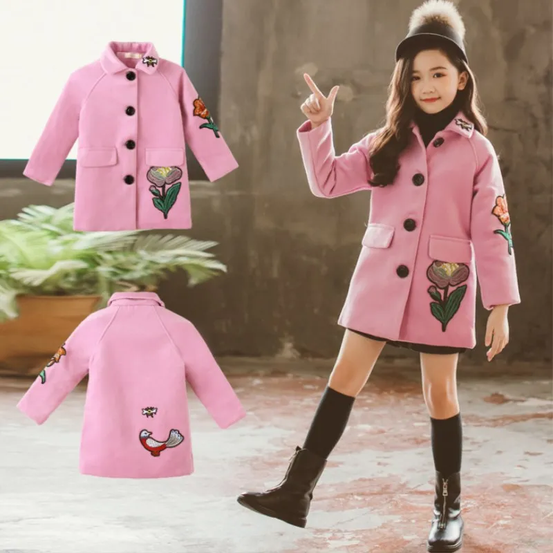 Новая зимняя куртка, пальто для девочек, детская одежда, однотонное пальто розового и желтого цвета, одежда, шерстяное пальто, верхняя одежда - Цвет: Розовый