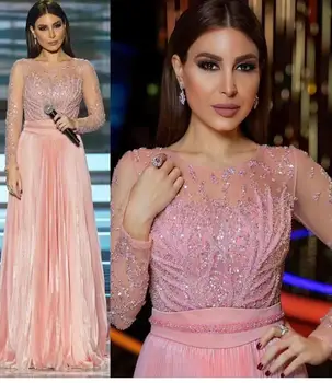 

Evening Dress 2020 A Line For Arabic Women Turkey in Dubai Pink Beading Formal party long Night Prom Gowns Plus Size