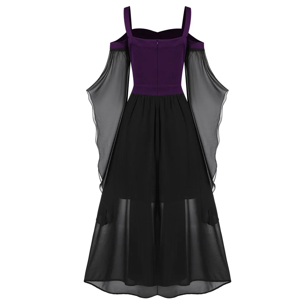 Womne/винтажное длинное платье в стиле пэчворк; готические темно-макси платья; большие размеры; рукав-бабочка; кружевное платье на Хэллоуин; ropa mujer